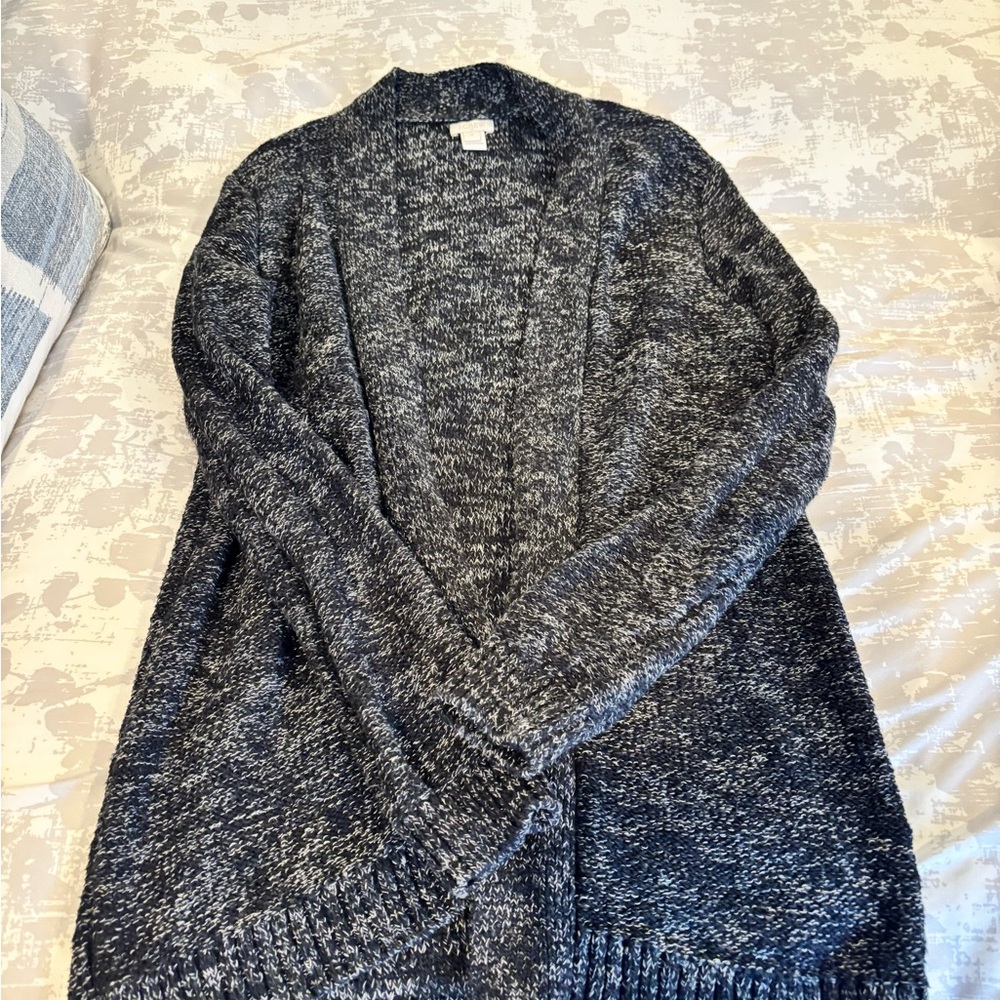 J. Crew Factory Black and Gray Marled Open-Front Cardigan
